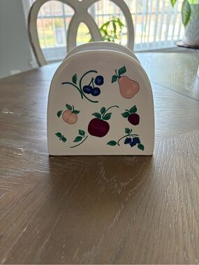 Princess House White Ceramic Napkin Holder with Fruit Motif